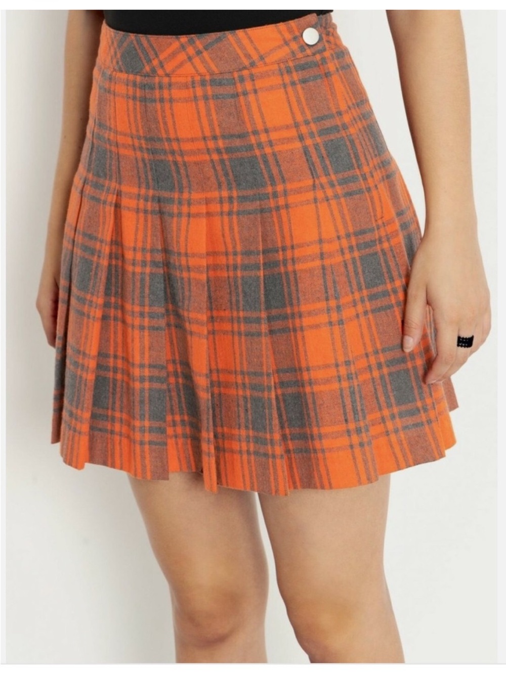Blackmilk | Plaid Pleated Mini Skirt in Orange and Gray